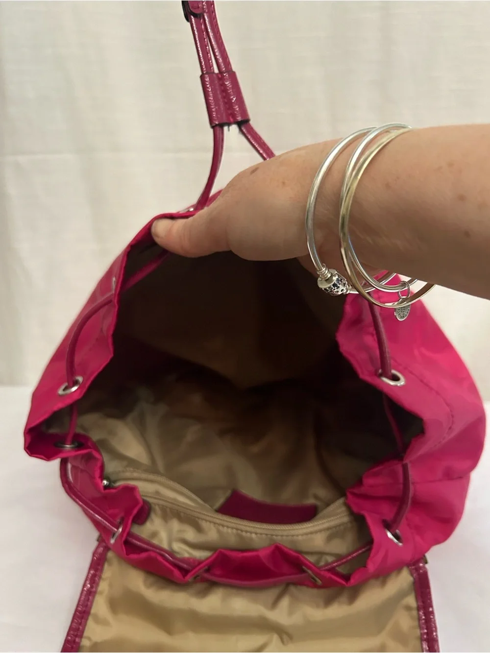 Coach Hot Pink‎ Signature Nylon Double C Drawstring Backpack